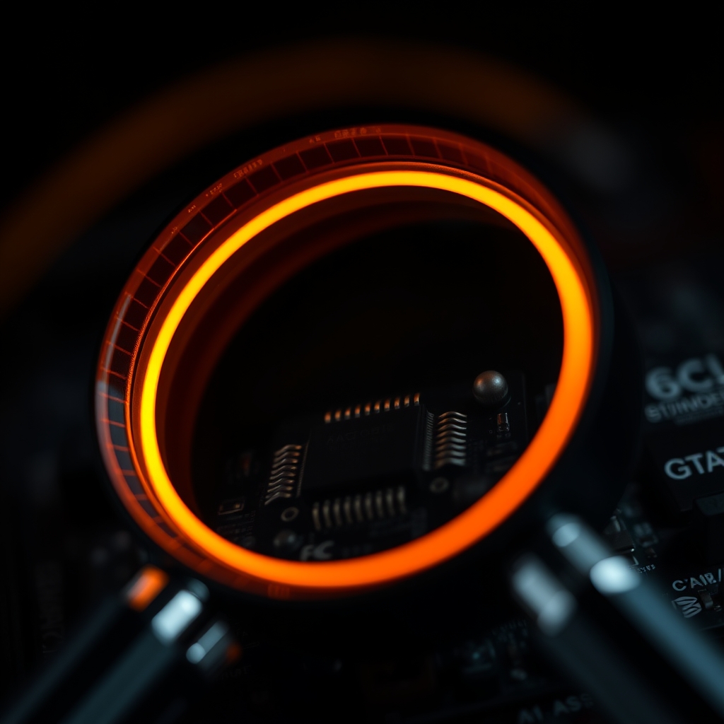 A magnifying glass over a circuit board