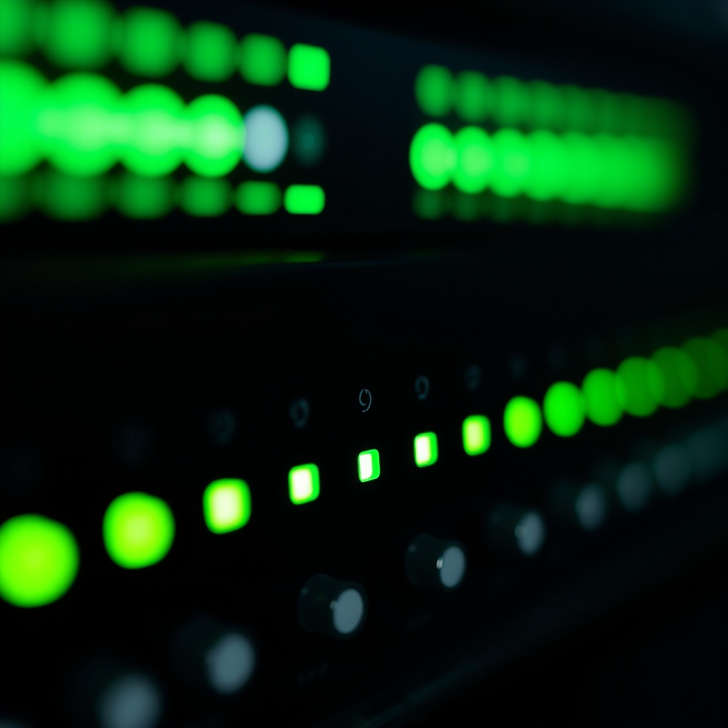 Green status lights on a server panel